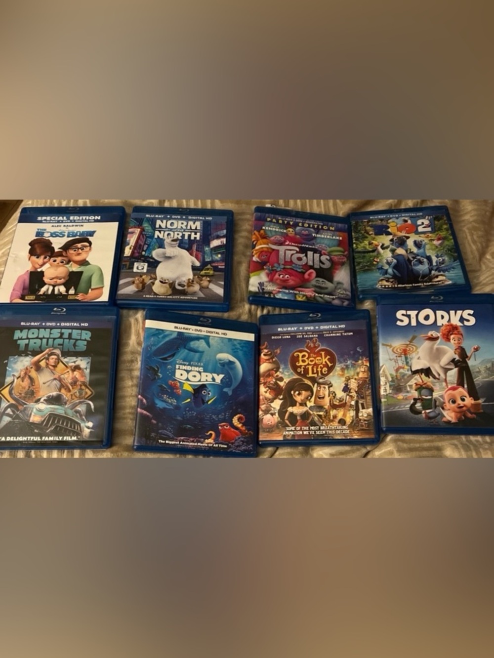 8 Pc DVD Lot Dory, MonsterTruck, Storks, Book, Trolls, Norm, Boss Baby, Rio #371